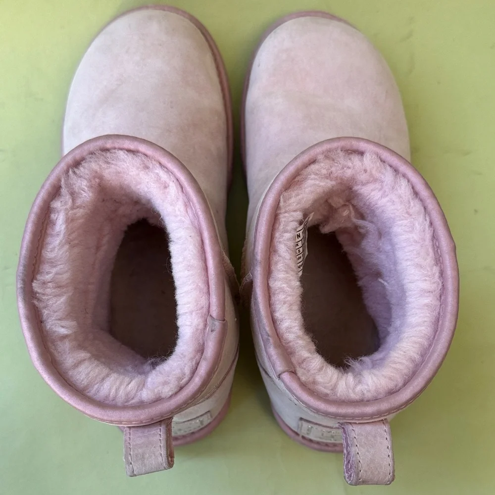 UGG Baby Pink Suede Boots with Rhinestone Bow